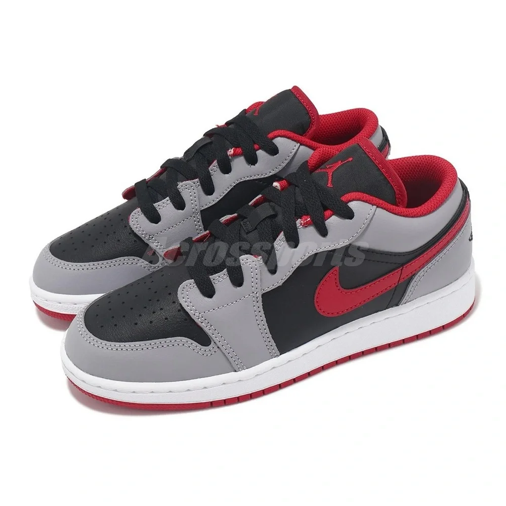 NIKE AIR JORDAN 1 Low GS Boys Sneakers Black Red Grey Kids Shoes